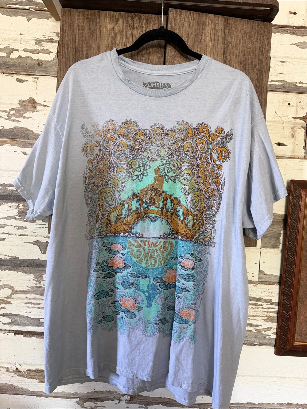 Light Blue Short Sleeve Graphic Tee Zombie distressed